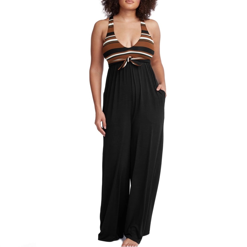 NEW ROBIN PICCONE STRIPED WIDE LEG JUMPSUIT